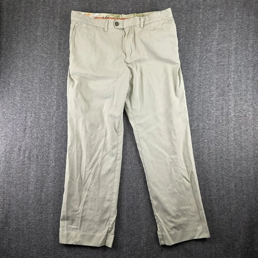 Tommy Bahama Pants Mens 36x32 Beige Silk Cotton Chino Straight Leg Casual Dress